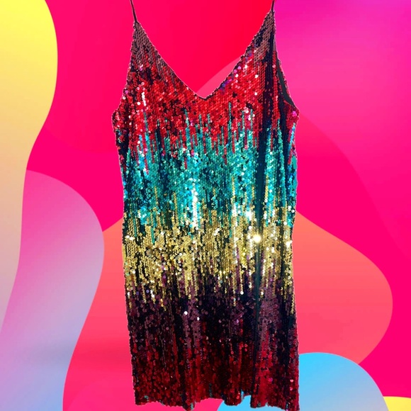 2 Piece Sequin Multi Color Dress and Duster Large NWOT - Picture 1 of 4